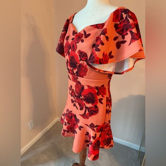 ASOS True Violet Bardot mini dress off the shoulder scuba ruffle floral print 10 - Picture 3 of 14